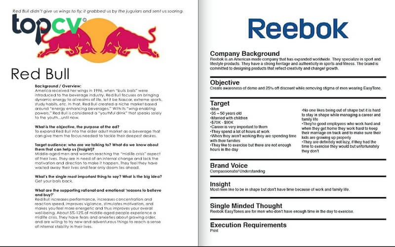 Communication Brief bằng tiếng Anh của thương hiệu Red Bull và Reebok